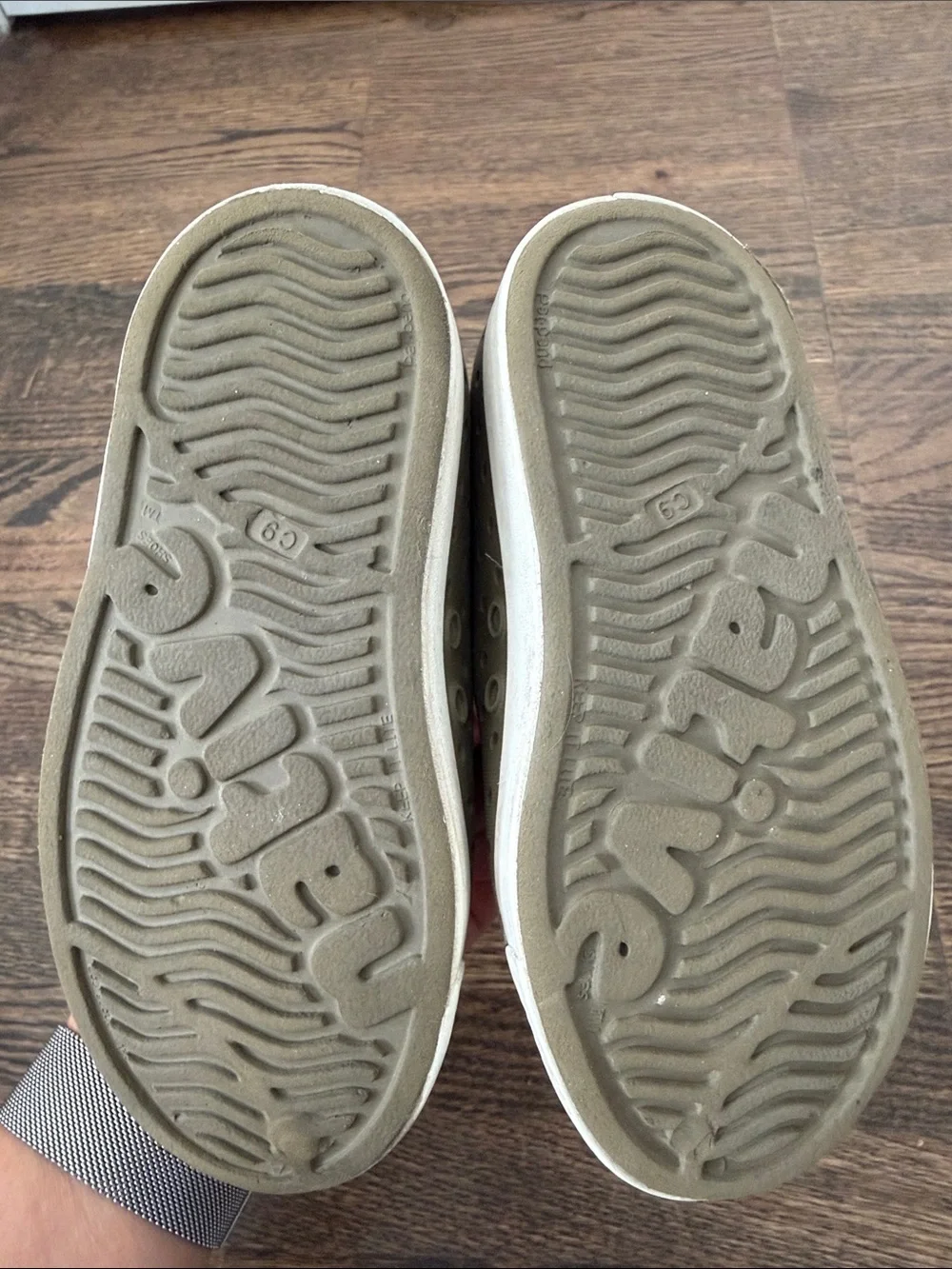 Native Kids Slip-On Sneakers in Olive Green with White Toe